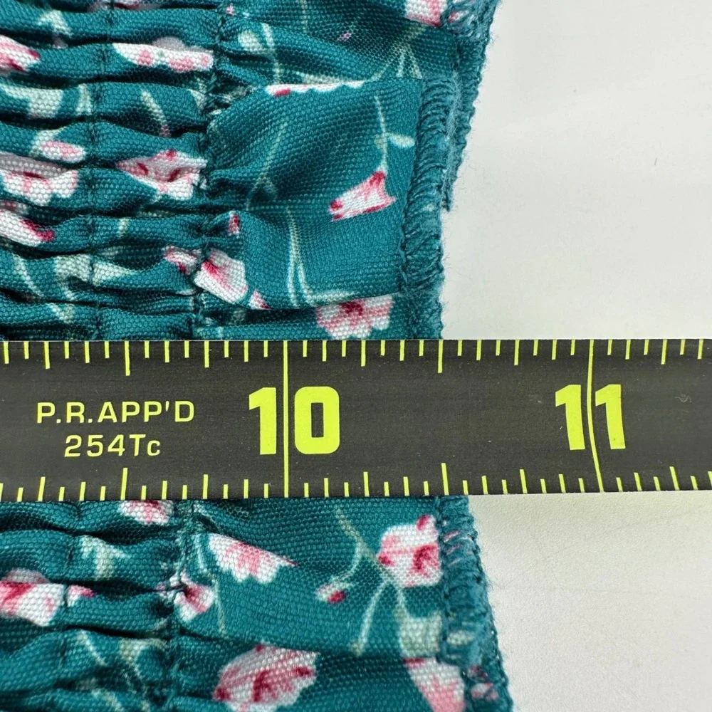 Shein Green Floral Smocked Ruffle Strap Tank Top Cropped Shirred Cami Small
